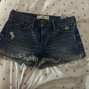 Hollister Dark Blue Distressed Denim Cutoff Shorts